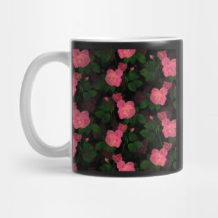 Elegant Pink Roses Floral Painting Black Design Mug